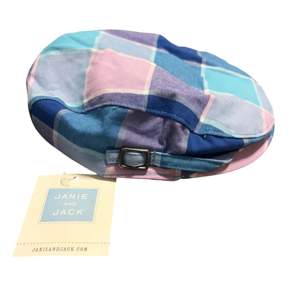 NEW Janie and Jack Plaid Newsboy Cap 6 to 12 Months Pink Blue Hat Baby Boy Gift